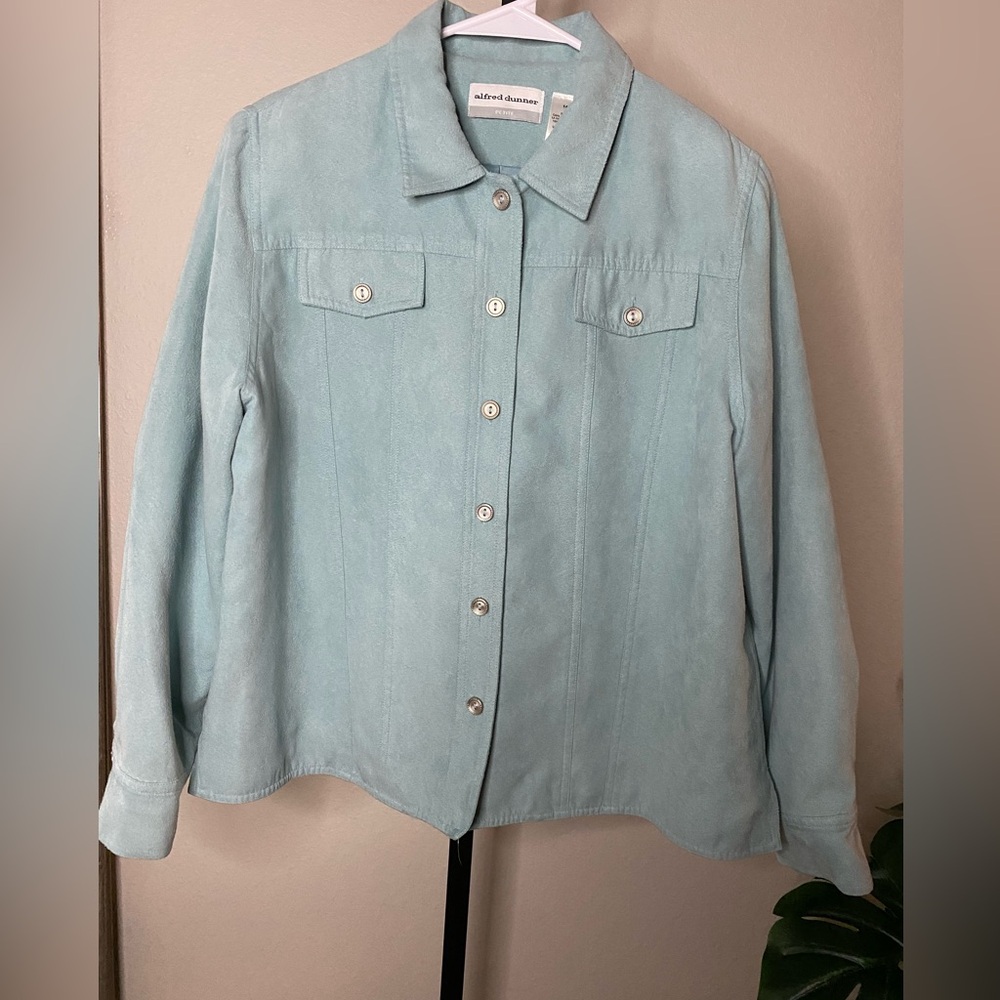 Alfred Dunner Light Aqua Button-Front Jacket